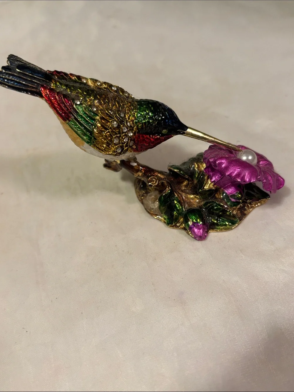 Enameled Rhinestone Colorful Hummingbird Decorative Trinket  - Multicolor
